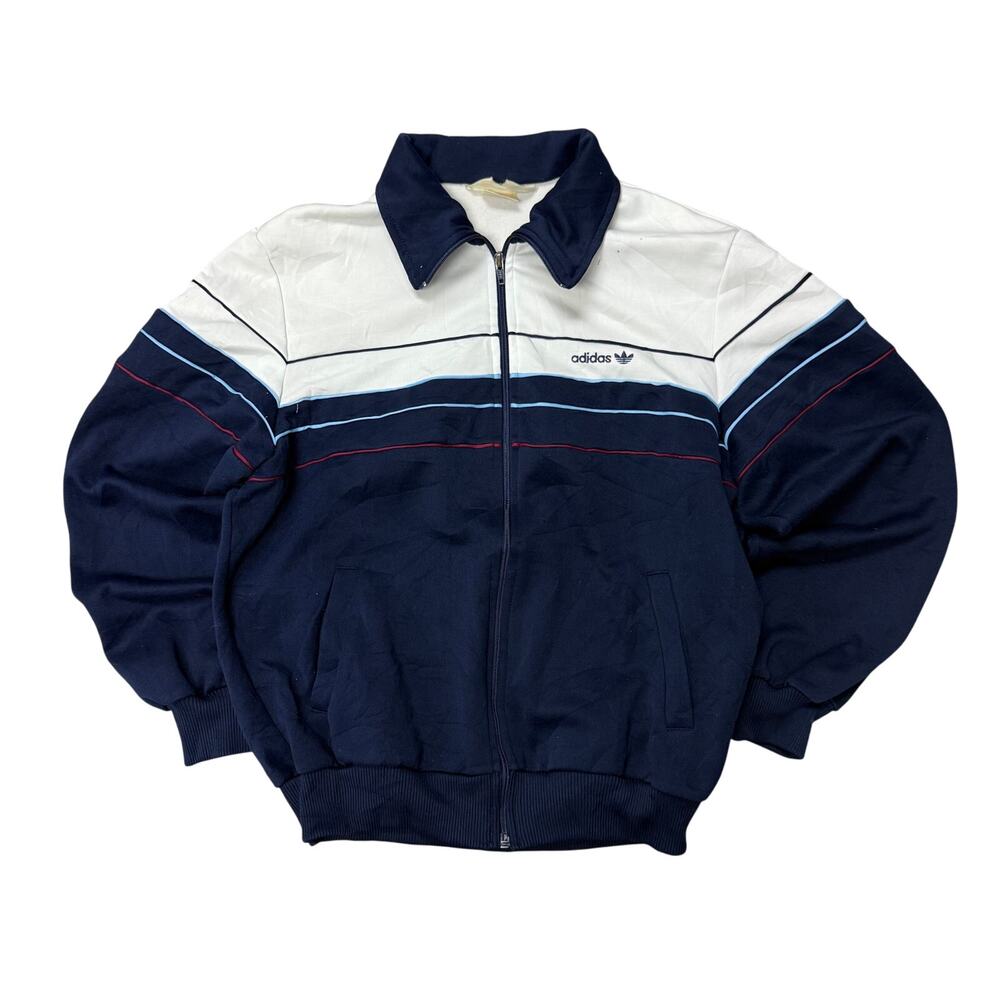 Vintage Adidas 80’s Full Zip Navy Cream & Stripes Track Jacket Men’s Size M